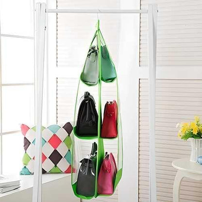 6 Pocket PVC Storage Bag Organizer Hanging Bags Closet Or Ganizer Wardrobe Rack Hangers Holder for Fashion Handbag Purse Pouch